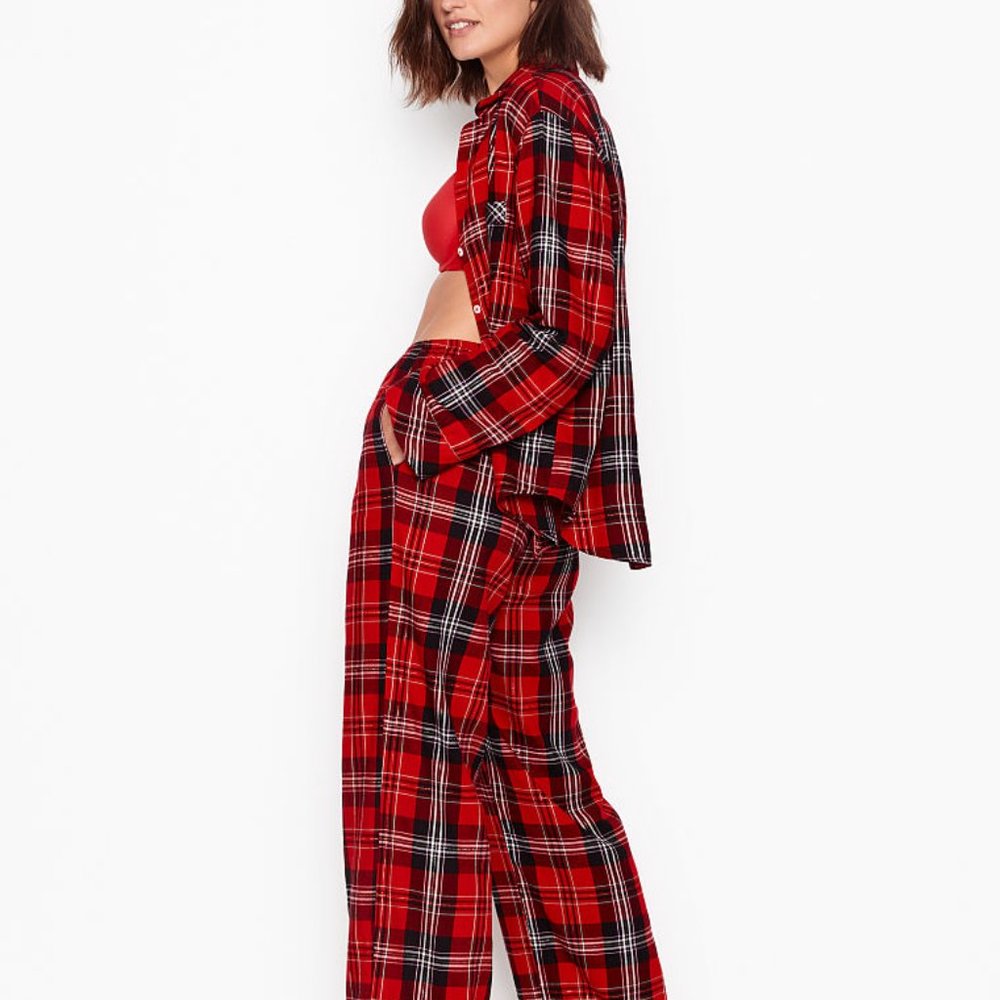 NWT VS M Cotton Flannel PJ Set Red Black Plaid - Picture 10 of 16
